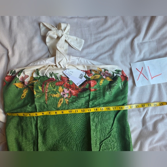 H&M PREMIUM linen-blend halterneck dress floral green/flowers BNWT - Picture 11 of 16
